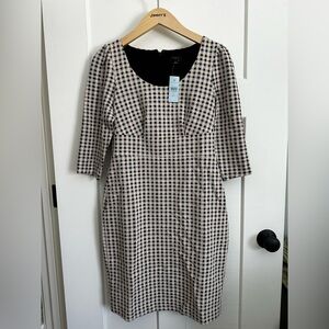 Ann Taylor Cream Dress with Multi Colored Houndstooth Gingham